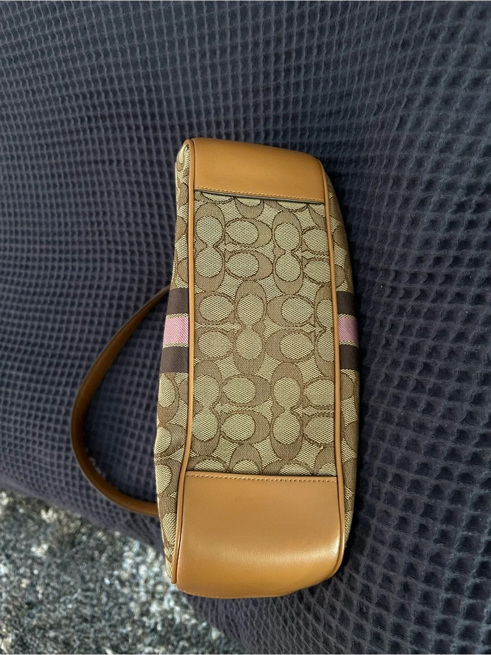Coach Signature Canvas Shoulder Bag with Pink and Brown Center Stripe & Wallet